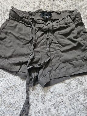 Dynamite Olive High-Waist Paperbag Drawstring Shorts